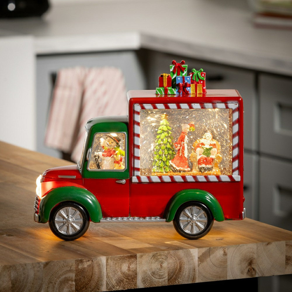 Plow & Hearth Sugar & Stripes Bright LED Table Decor Santa and Mrs. Claus in Truck P