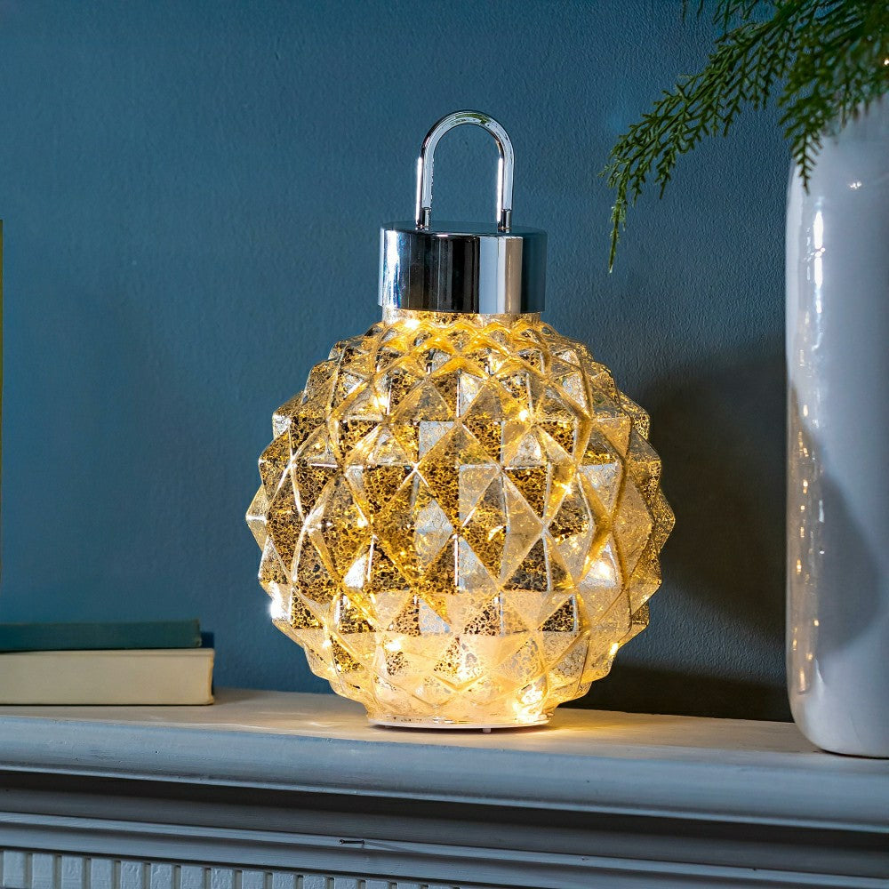 Plow & Hearth Season to Sparkle LED Table Decor Ornament Shaped Rotating Glass, 12.2