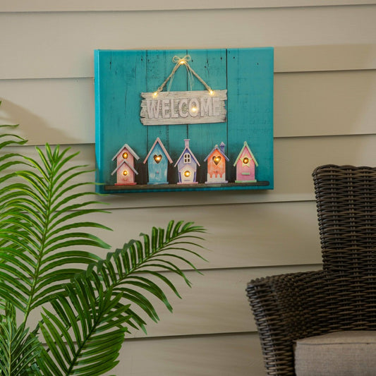 Plow & Hearth LED Outdoor Canvas, Welcome Birdhouses