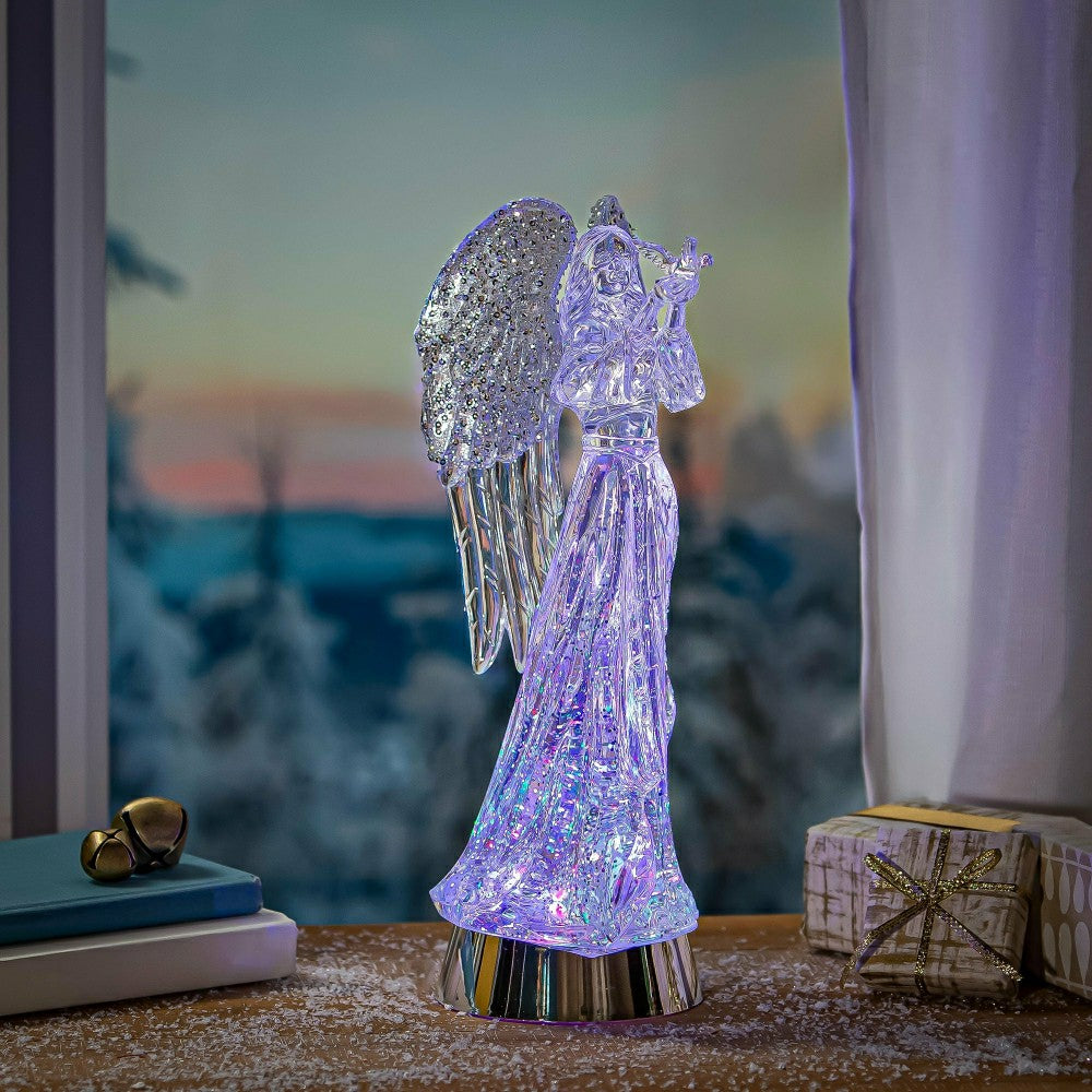 Plow & Hearth Nativity LED Table Decor Angel Acrylic Water Lantern, 14"H
