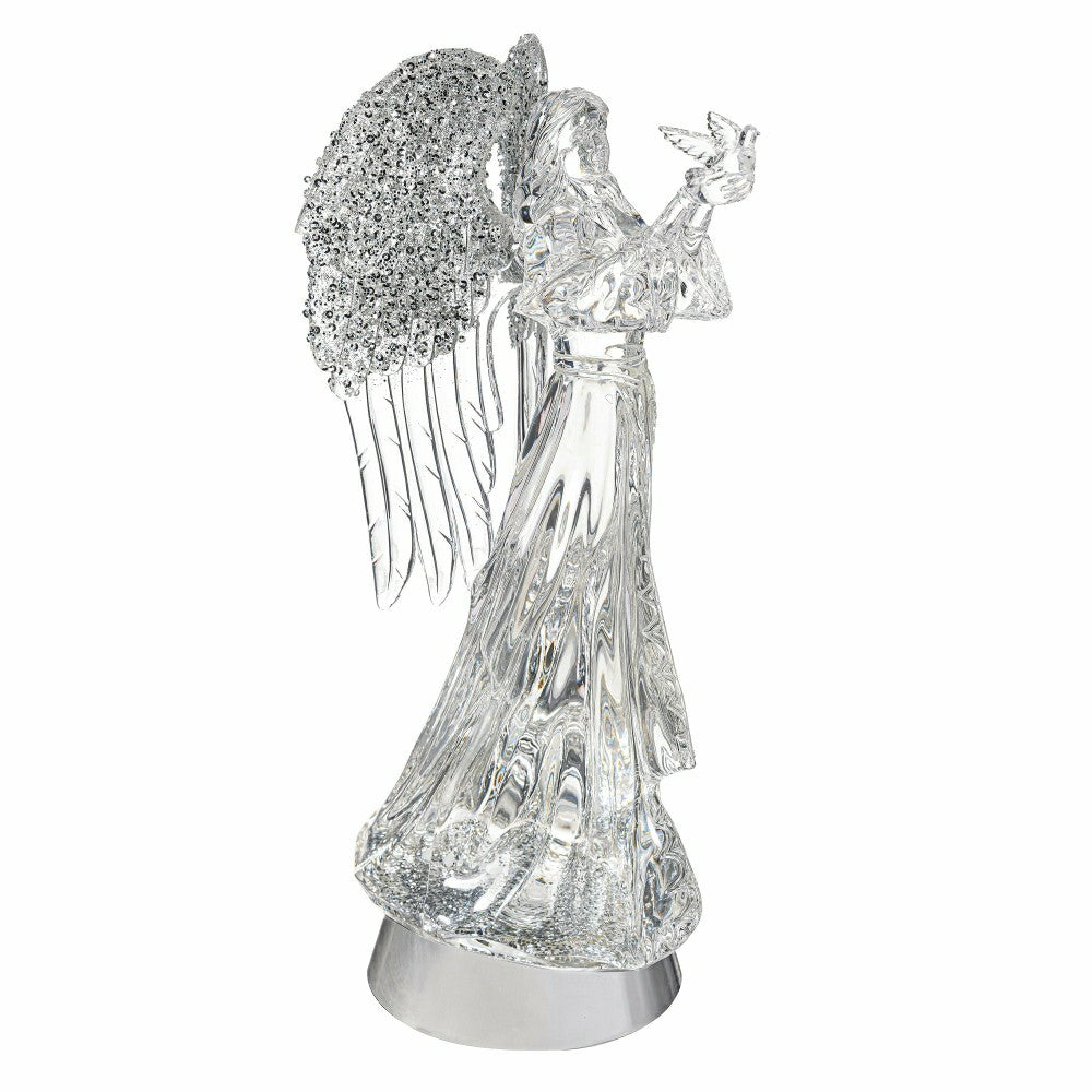 Plow & Hearth Nativity LED Table Decor Angel Acrylic Water Lantern, 14"H