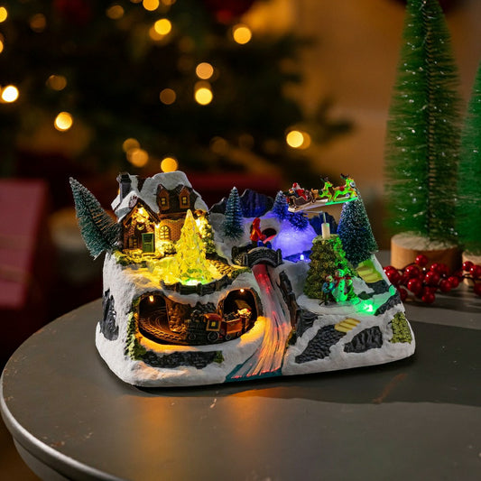 Plow & Hearth Heartfelt Cheer LED Table Decor Plastic Christmas Winter Scene, Motion