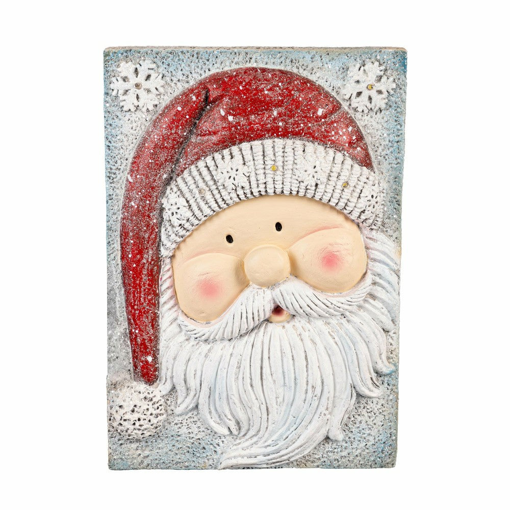 Plow & Hearth Heartfelt Cheer Indoor Wall Decor, LED MGO Textured Wall, Santa