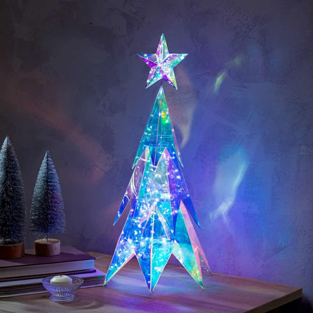 Plow & Hearth LED Holiday Iridescent Shimmering Tabletop Tree, 21"H