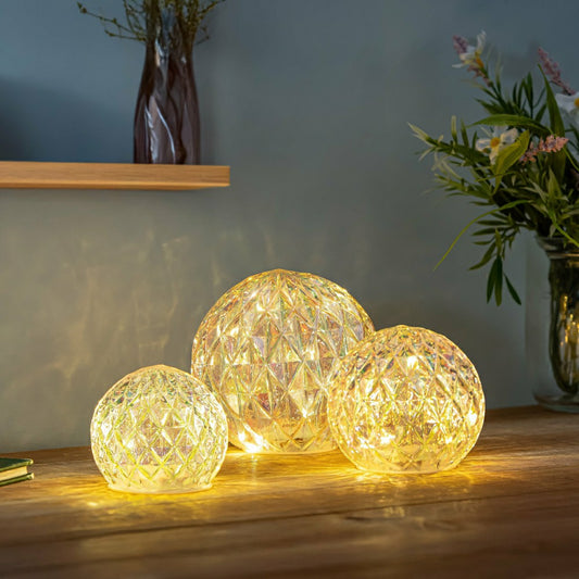 Plow & Hearth Cottage Garden LED Table Decor Glass Round Iridescent, Set of 3