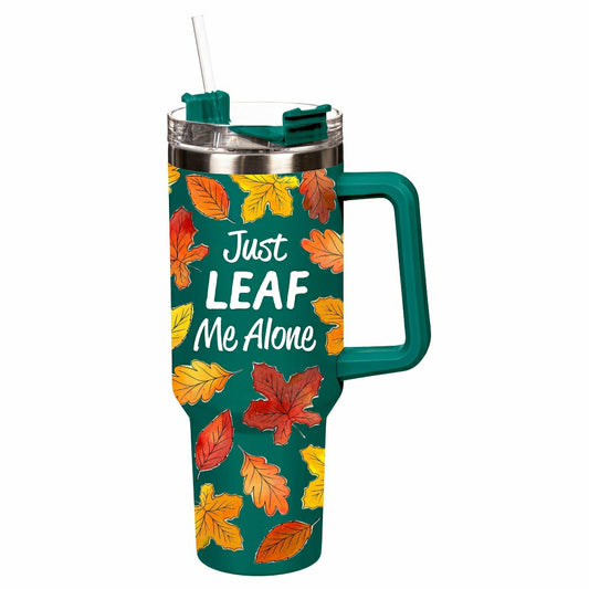 Plow & Hearth Harvest Blossom Just Leaf Me Alone Trenta Cup, Double Wall Stainless S
