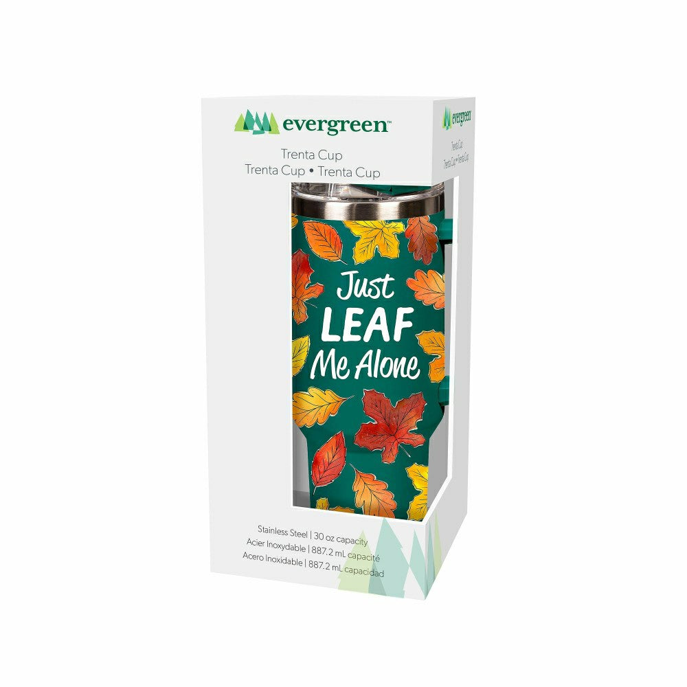 Plow & Hearth Harvest Blossom Just Leaf Me Alone Trenta Cup, Double Wall Stainless S