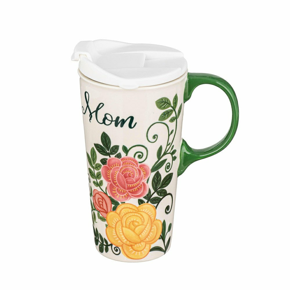 Plow & Hearth Mom and Florals Ceramic Perfect Cup, 17oz, Gift Box