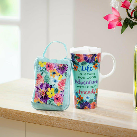 Plow & Hearth Life Is Meant For Good Adventures Ceramic Perfect Cup and Compact Tote