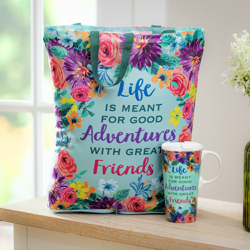Plow & Hearth Life Is Meant For Good Adventures Ceramic Perfect Cup and Compact Tote