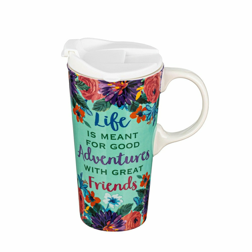 Plow & Hearth Life Is Meant For Good Adventures Ceramic Perfect Cup and Compact Tote