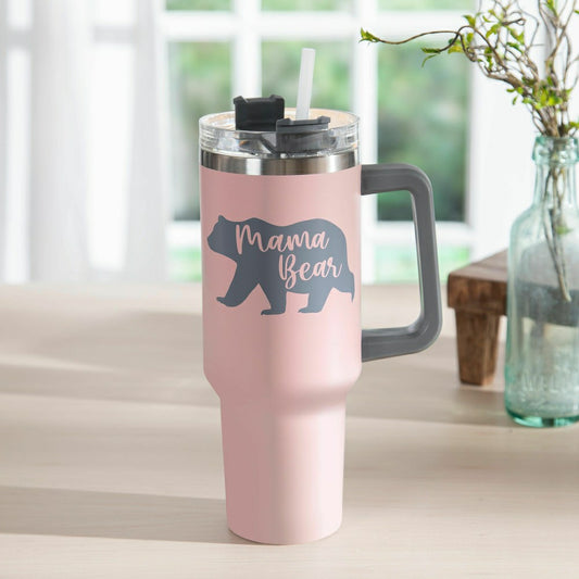 Plow & Hearth Heart of the HomeTumbler Stainless-Steel Canyon Cup w/ Straw, Mama Bea