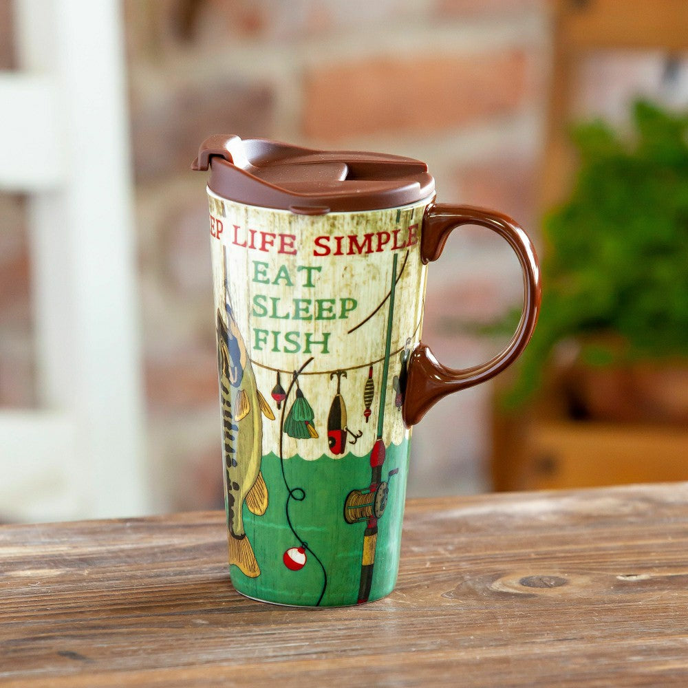 Plow & Hearth Travel Cup Ceramic Perfect Cup, Keep Life Simple, 17oz, Gift Box