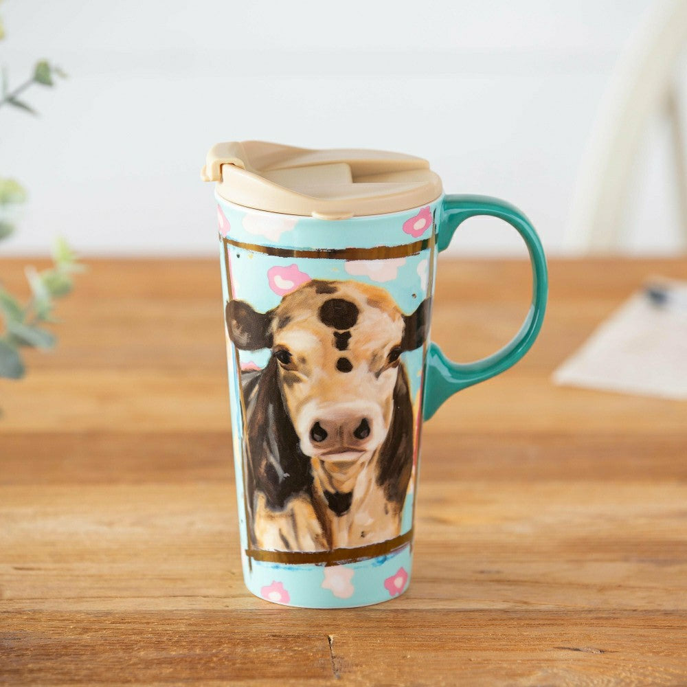 Plow & Hearth Ceramic Travel Cup w/ metallic accents, 17 OZ, Myrtle