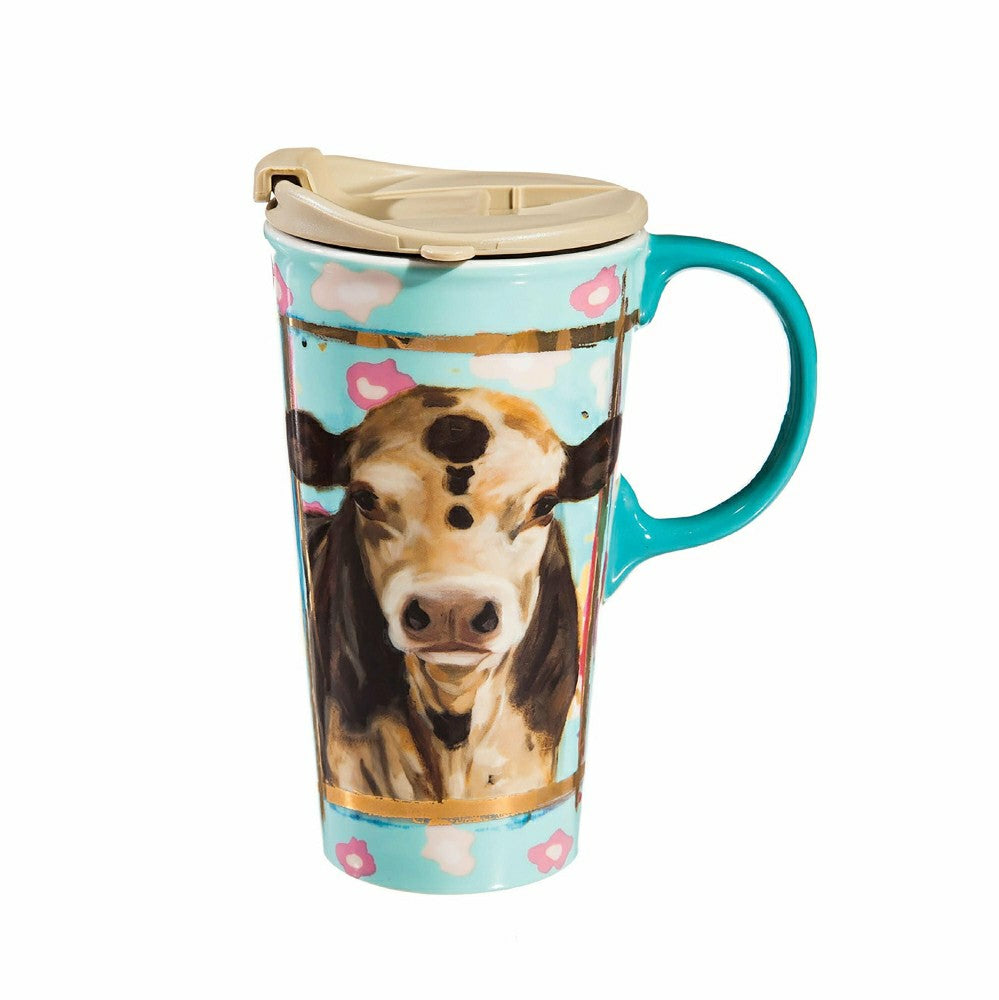 Plow & Hearth Ceramic Travel Cup w/ metallic accents, 17 OZ, Myrtle