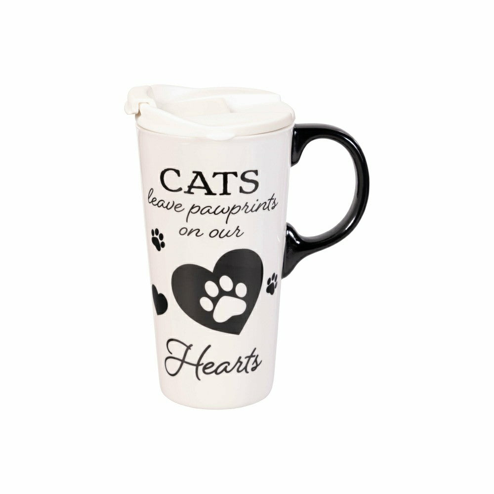 Plow & Hearth Memorial Pet Travel Cup Ceramic Perfect Cup, “CATS", 17oz, Gift Box
