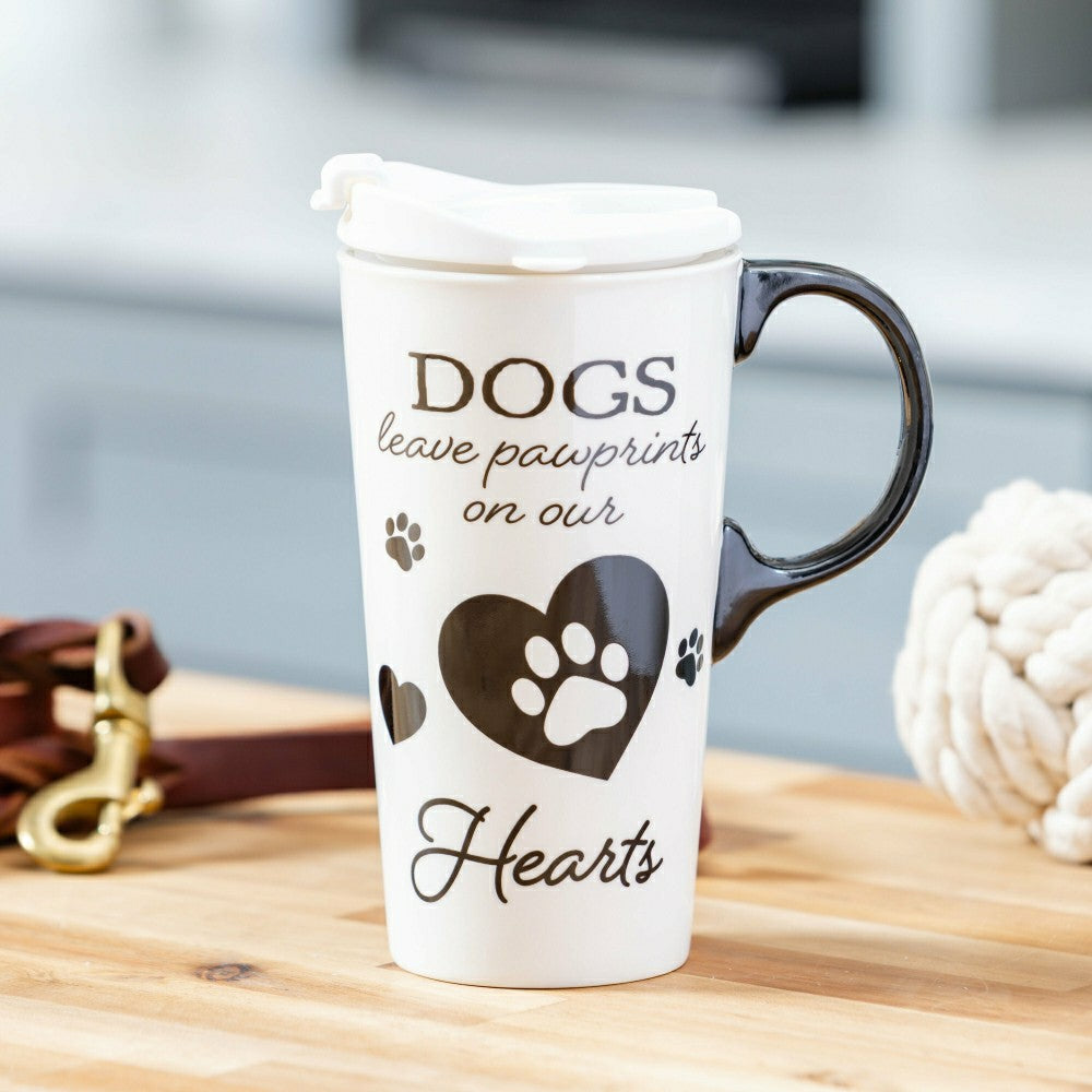 Plow & Hearth Memorial Pet Travel Cup Ceramic Perfect Cup, "DOGS", 17oz, Gift Box