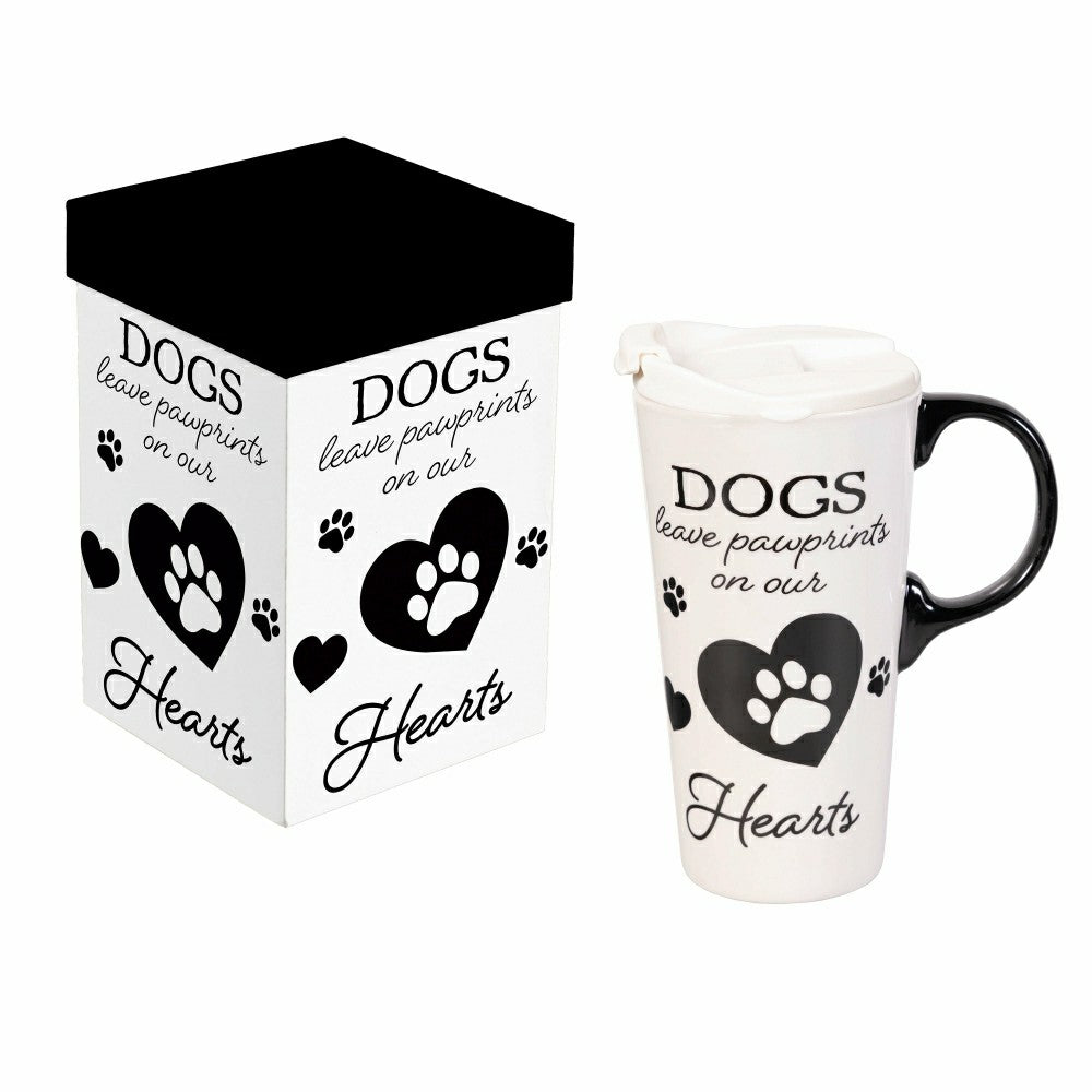 Plow & Hearth Memorial Pet Travel Cup Ceramic Perfect Cup, "DOGS", 17oz, Gift Box