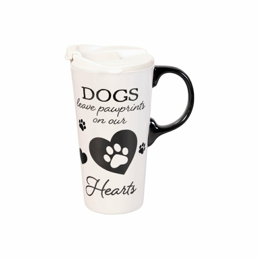 Plow & Hearth Memorial Pet Travel Cup Ceramic Perfect Cup, "DOGS", 17oz, Gift Box