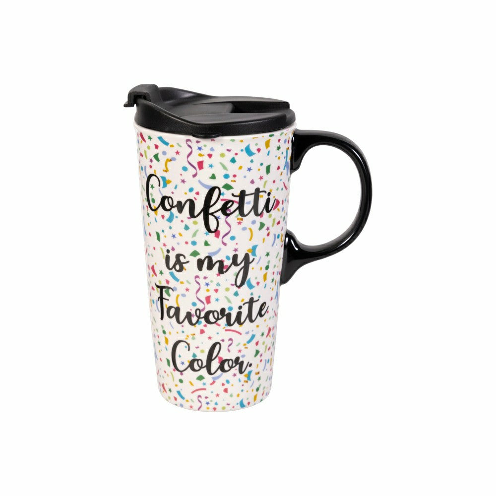 Plow & Hearth This Calls For Cake Travel Cup Ceramic Perfect Cup, Confetti, 17oz, Gi