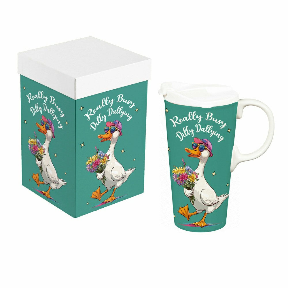 Plow & Hearth Just for Laughs Travel Cup Ceramic Perfect Cup, Really Busy Dilly Dall