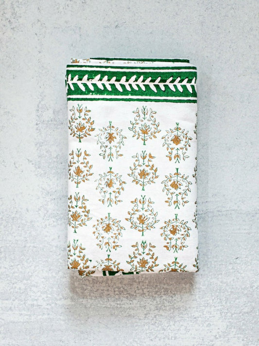 Plow & Hearth Tablecloth - Lotus, Evergreen & Gold