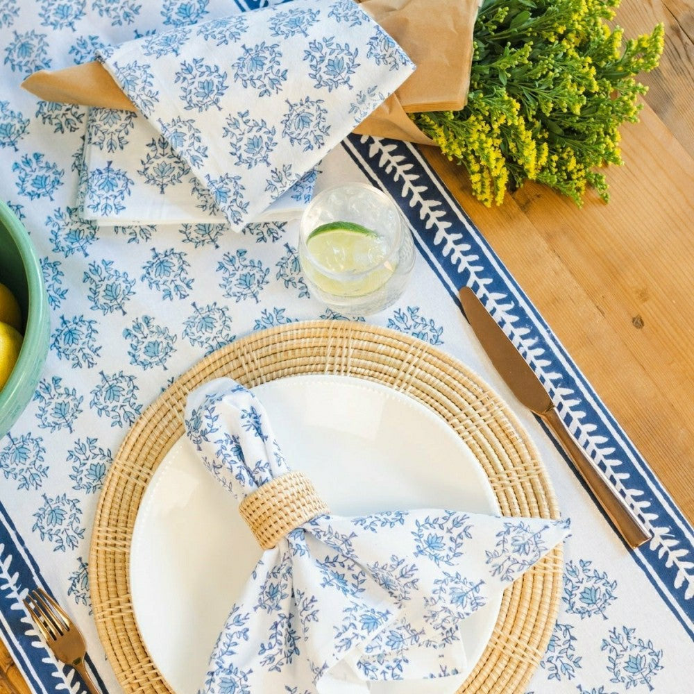 Plow & Hearth Table Runner - Lotus, Uniform Blue & Navy