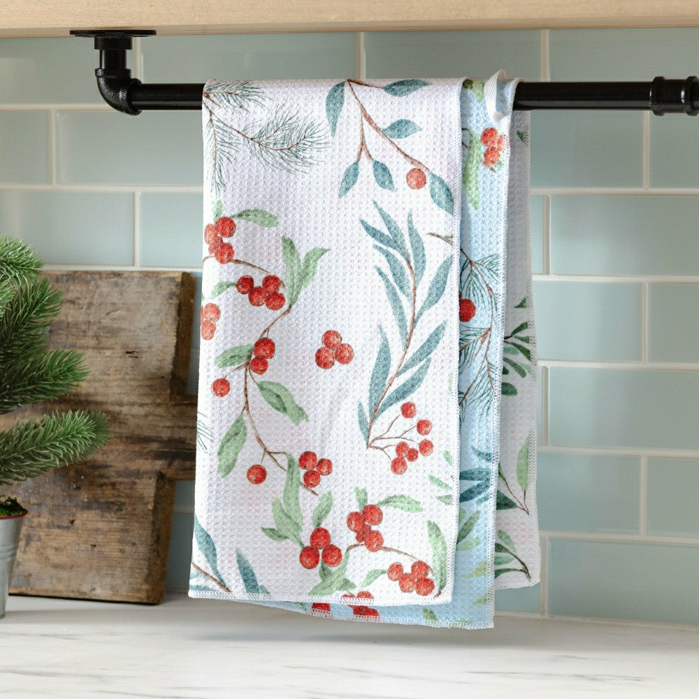 Plow & Hearth Snowbirds Kitchen Towel Quick Dry Waffle Weave Double-Sided, Foliage,