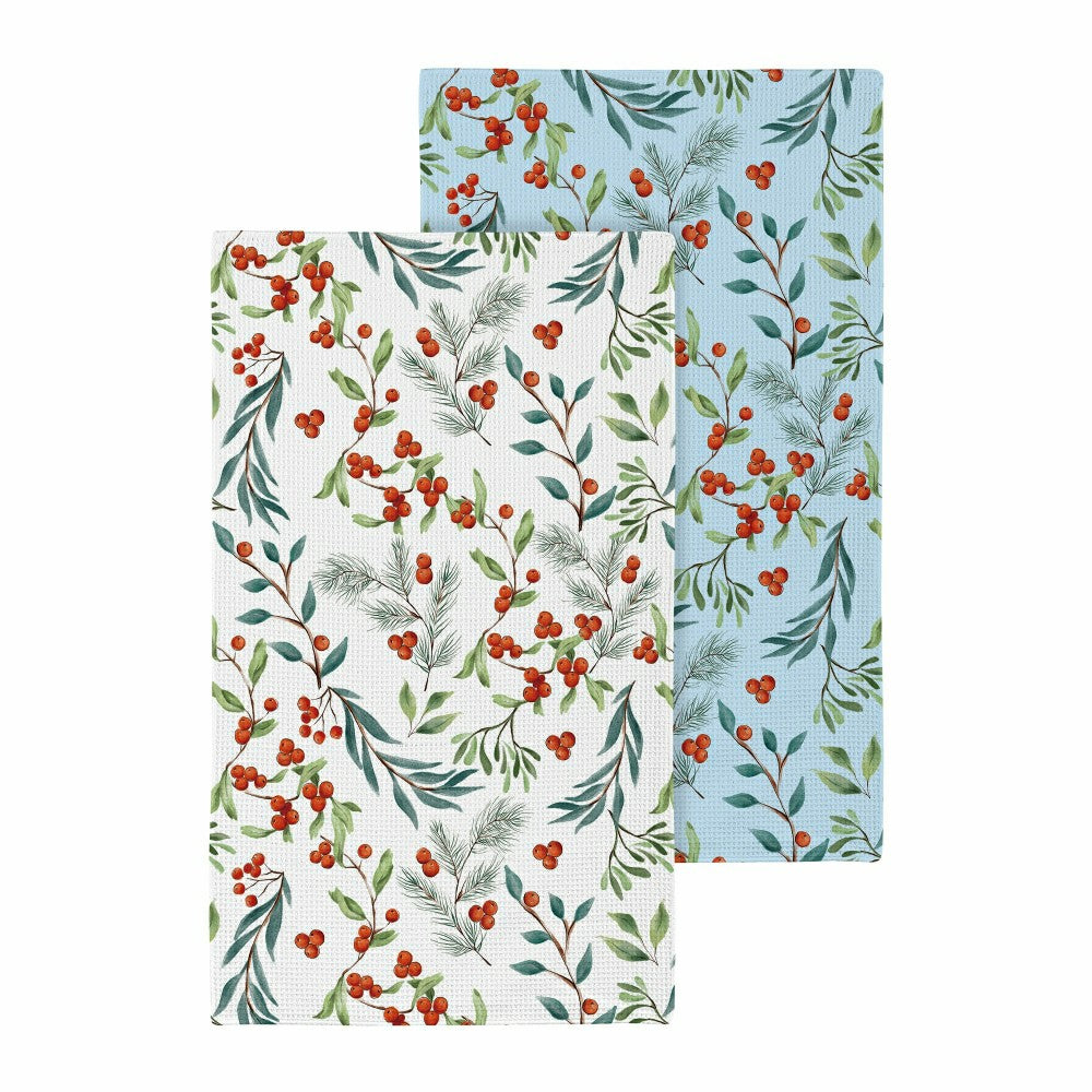 Plow & Hearth Snowbirds Kitchen Towel Quick Dry Waffle Weave Double-Sided, Foliage,