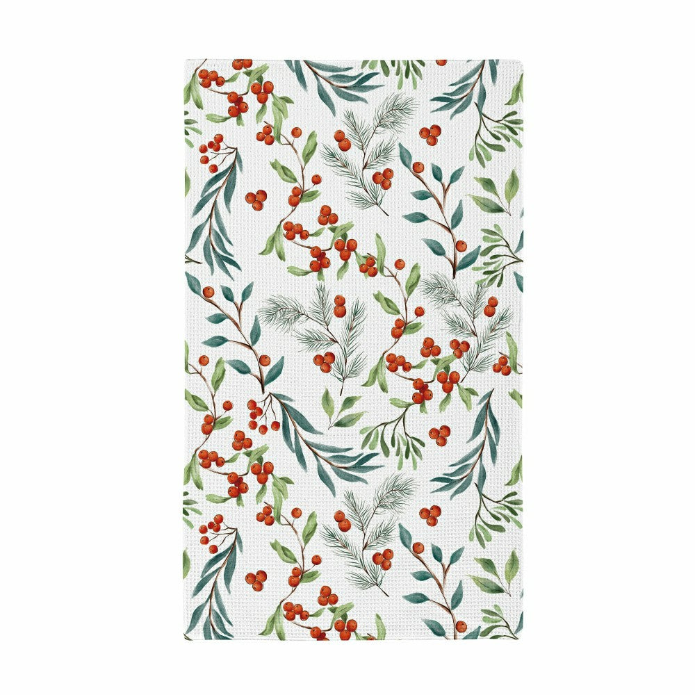 Plow & Hearth Snowbirds Kitchen Towel Quick Dry Waffle Weave Double-Sided, Foliage,