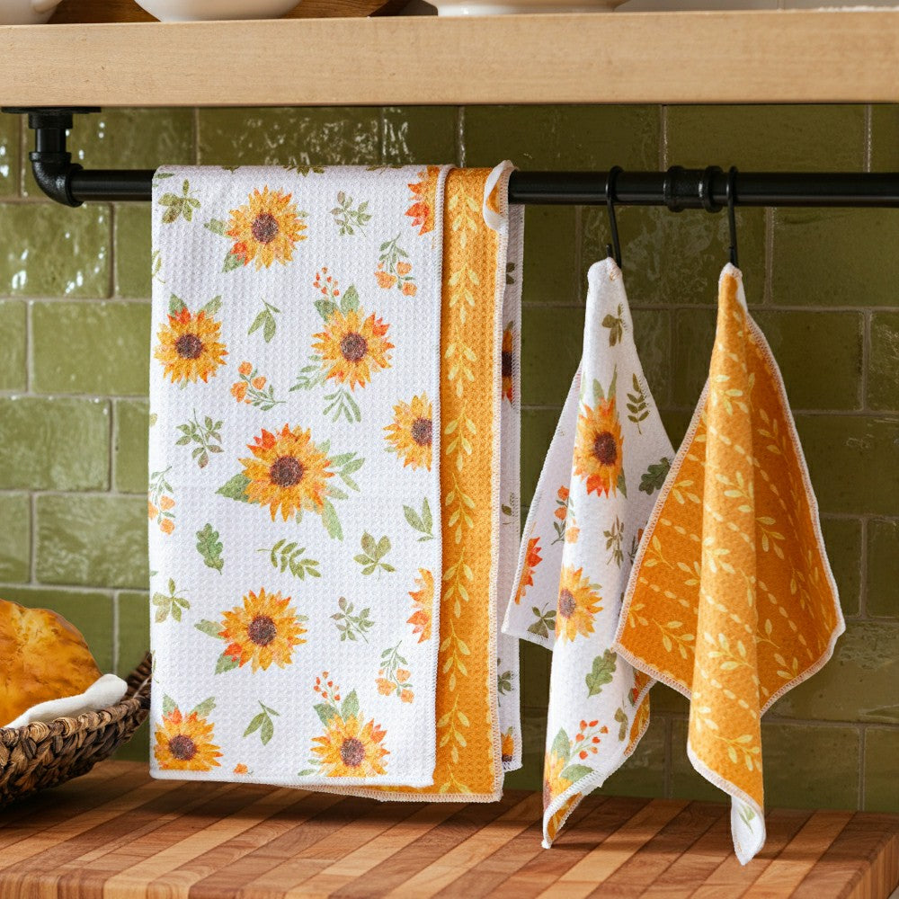 Plow & Hearth VivaStyle Sunflower Fields Kitchen Gift Set Quick Dry, 1pc Towel and 2