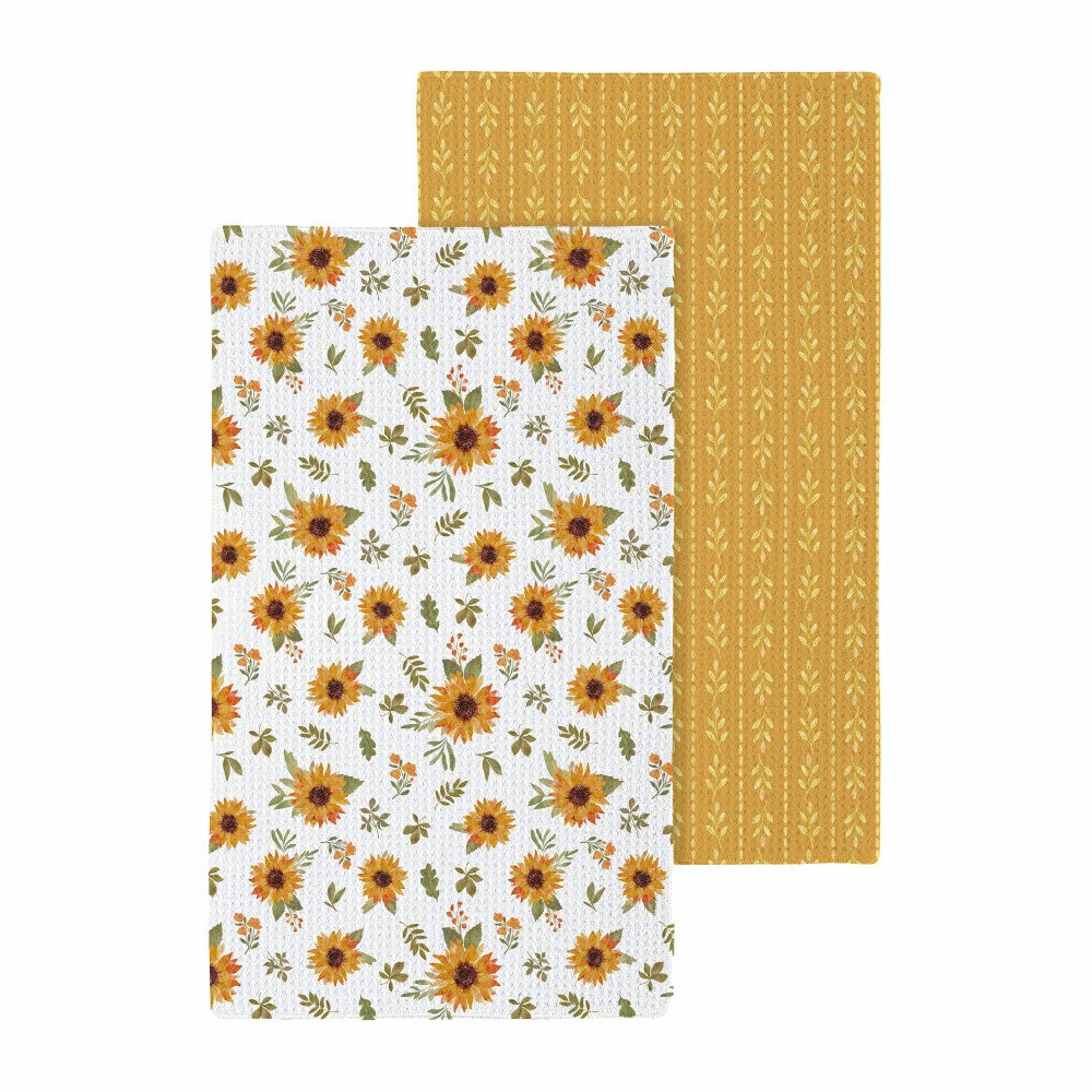 Plow & Hearth VivaStyle Sunflower Fields Kitchen Gift Set Quick Dry, 1pc Towel and 2