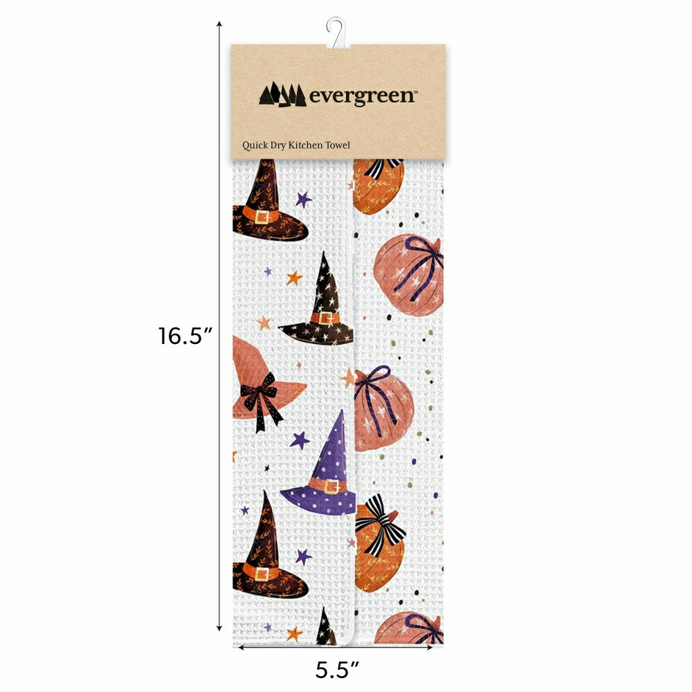 Plow & Hearth Haunted House Witch Hat Quick Dry Kitchen Towel, Pumpkin, 30"L x 18"W