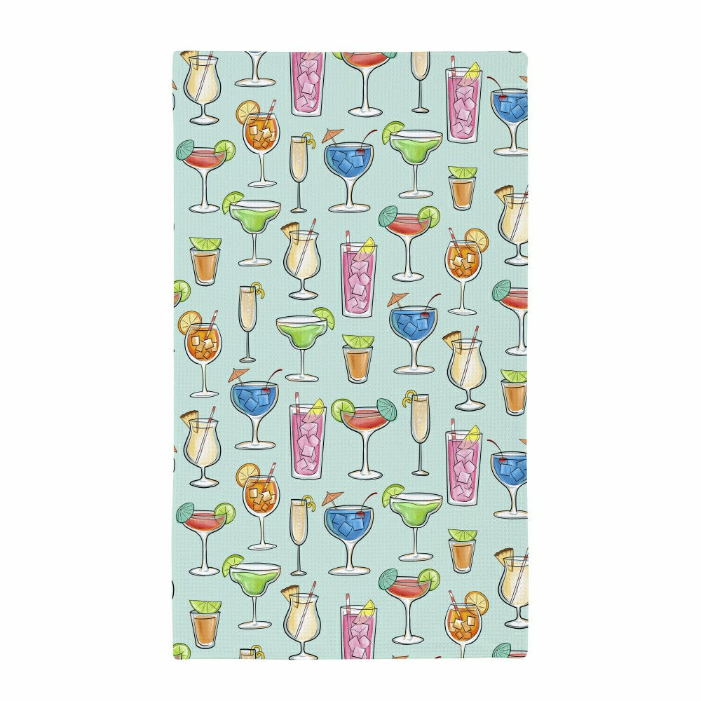 Plow & Hearth Kitchen Towel Quick Dry Waffle Weave Double-Sided, Cocktails, 30"L x 1