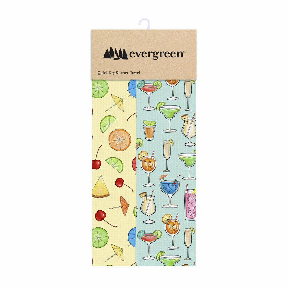 Plow & Hearth Kitchen Towel Quick Dry Waffle Weave Double-Sided, Cocktails, 30"L x 1