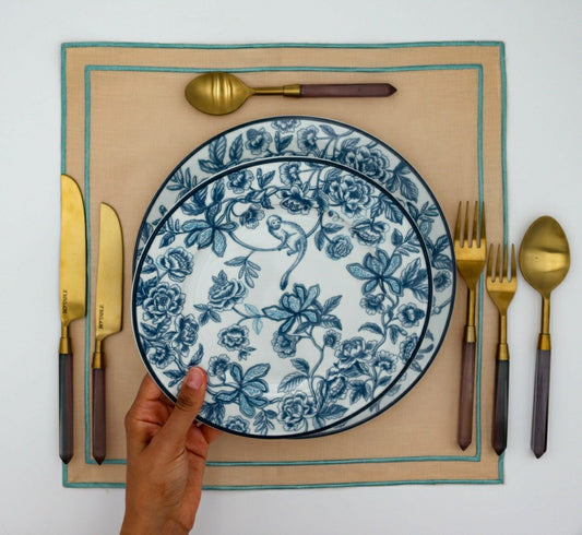 Plow & Hearth Bombay Blue Dinner Plate - Set of 4 (+1 Bonus Plate)
