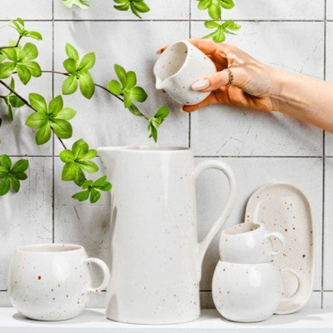 Plow & Hearth White Stoneware Ceramic Pitcher, 51oz
