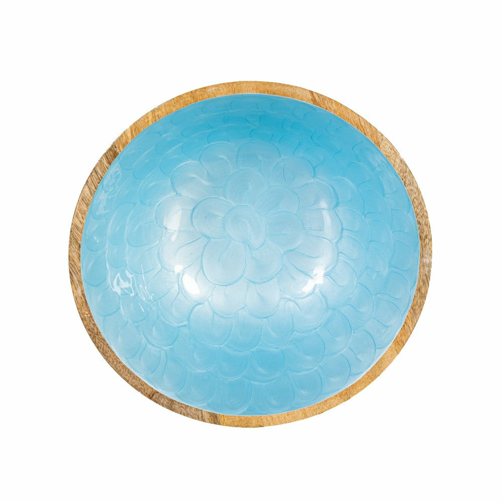 Plow & Hearth Blue Coastal Bowl Wood with Scalloped Enamel, Set of 2