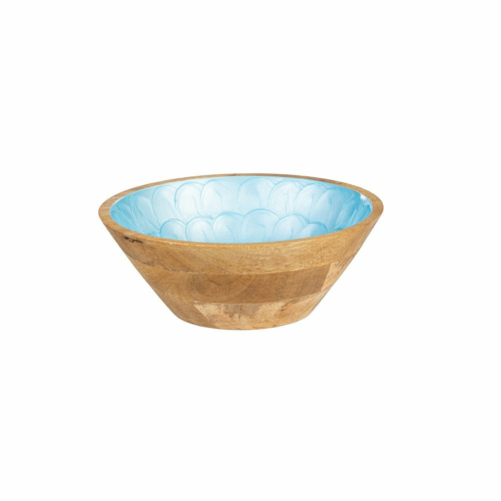 Plow & Hearth Blue Coastal Bowl Wood with Scalloped Enamel, Set of 2