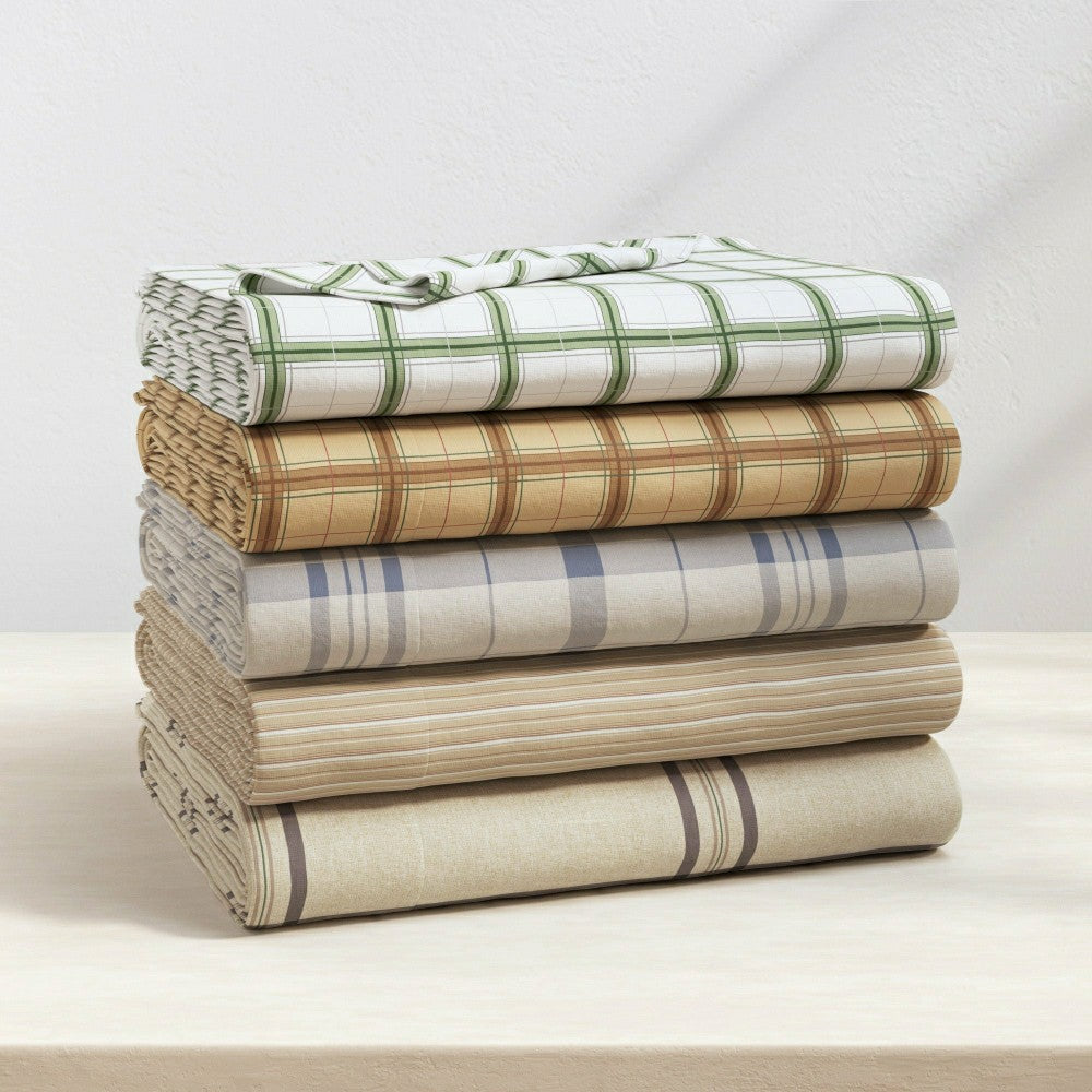 Plow & Hearth Turkish Cotton Flannel Sheet Set - Plaid & Stripe Collection