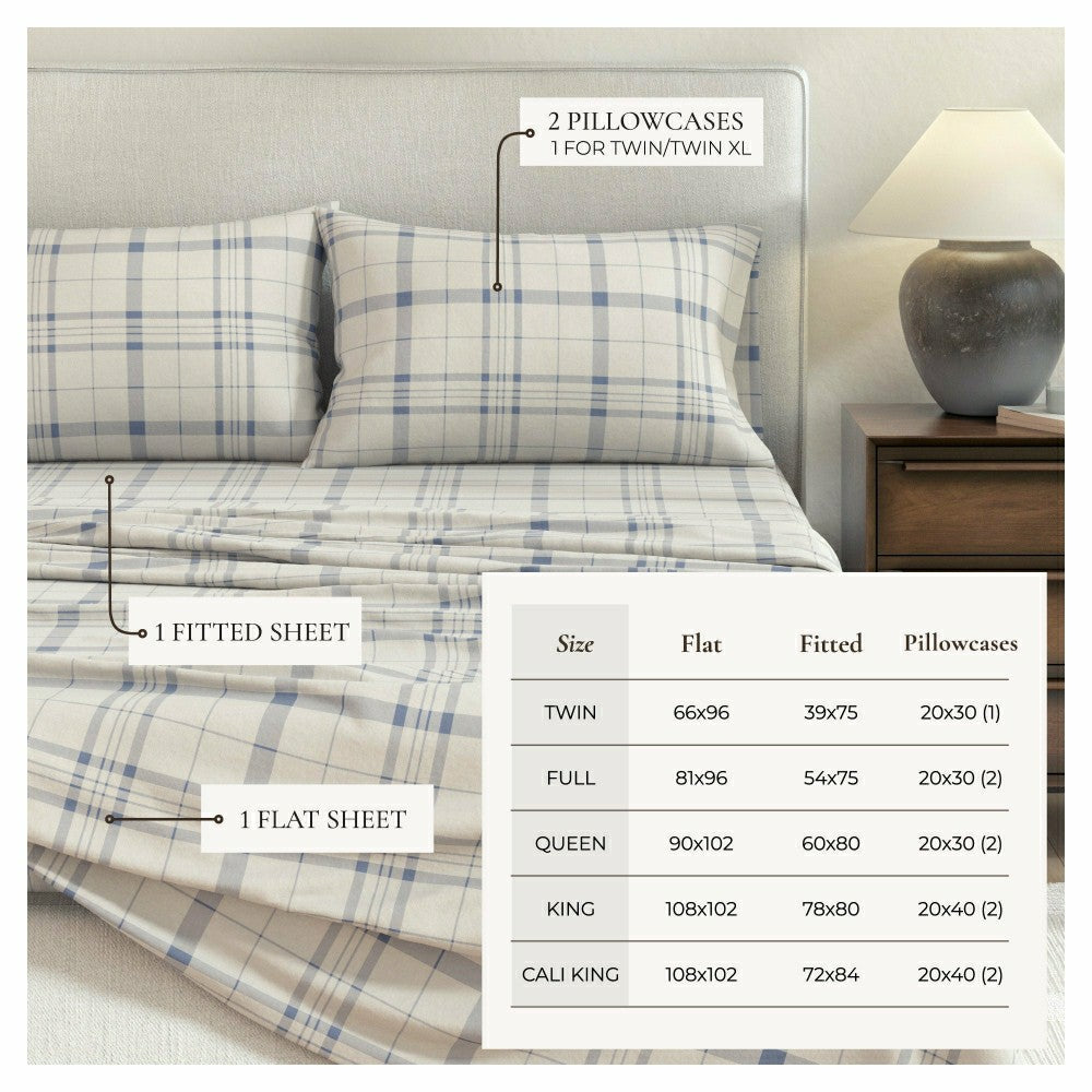 Plow & Hearth Turkish Cotton Flannel Sheet Set - Plaid & Stripe Collection