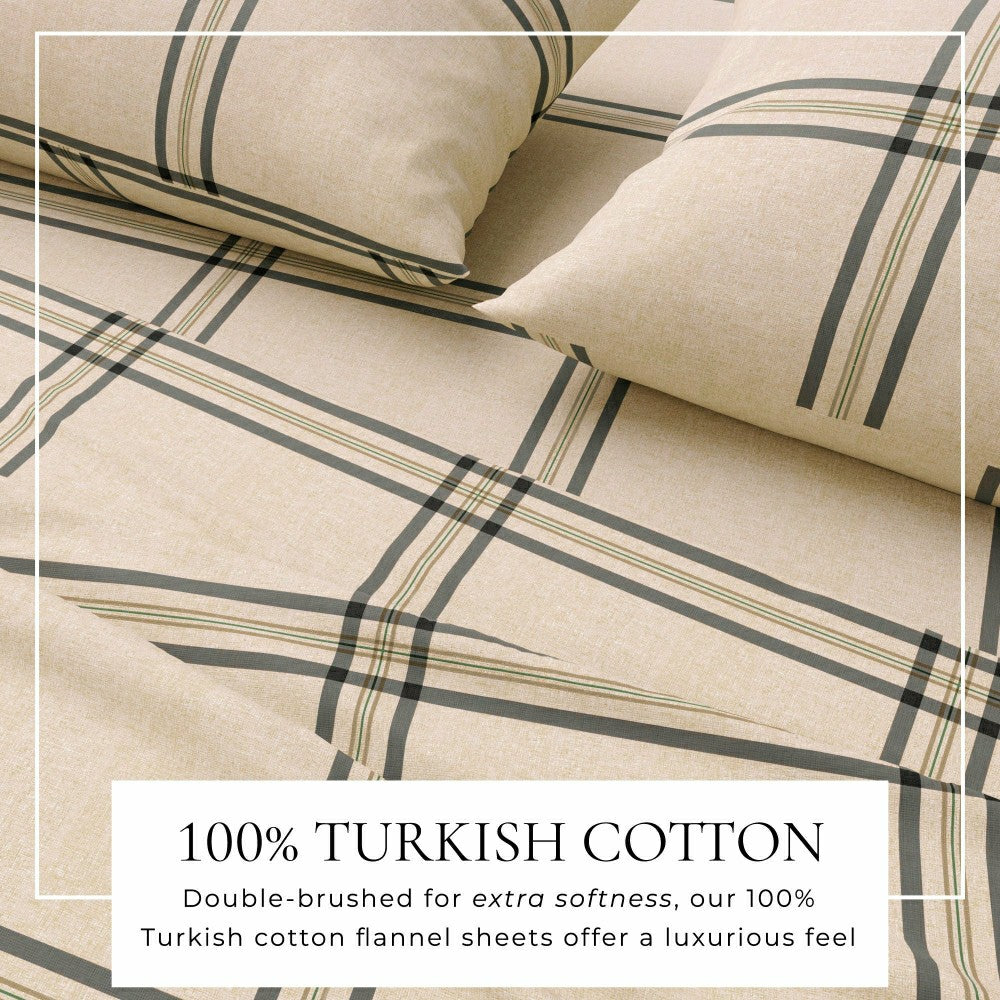 Plow & Hearth Turkish Cotton Flannel Sheet Set - Plaid & Stripe Collection