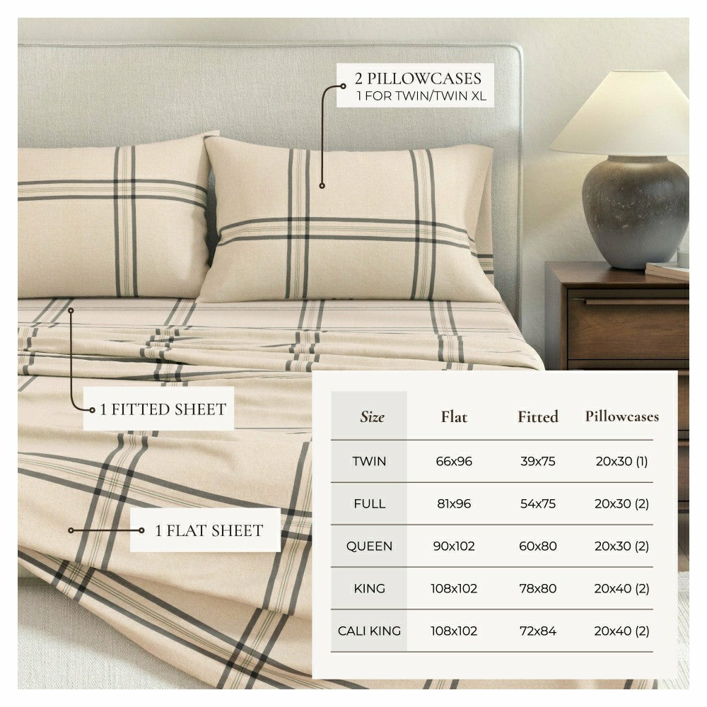 Plow & Hearth Turkish Cotton Flannel Sheet Set - Plaid & Stripe Collection