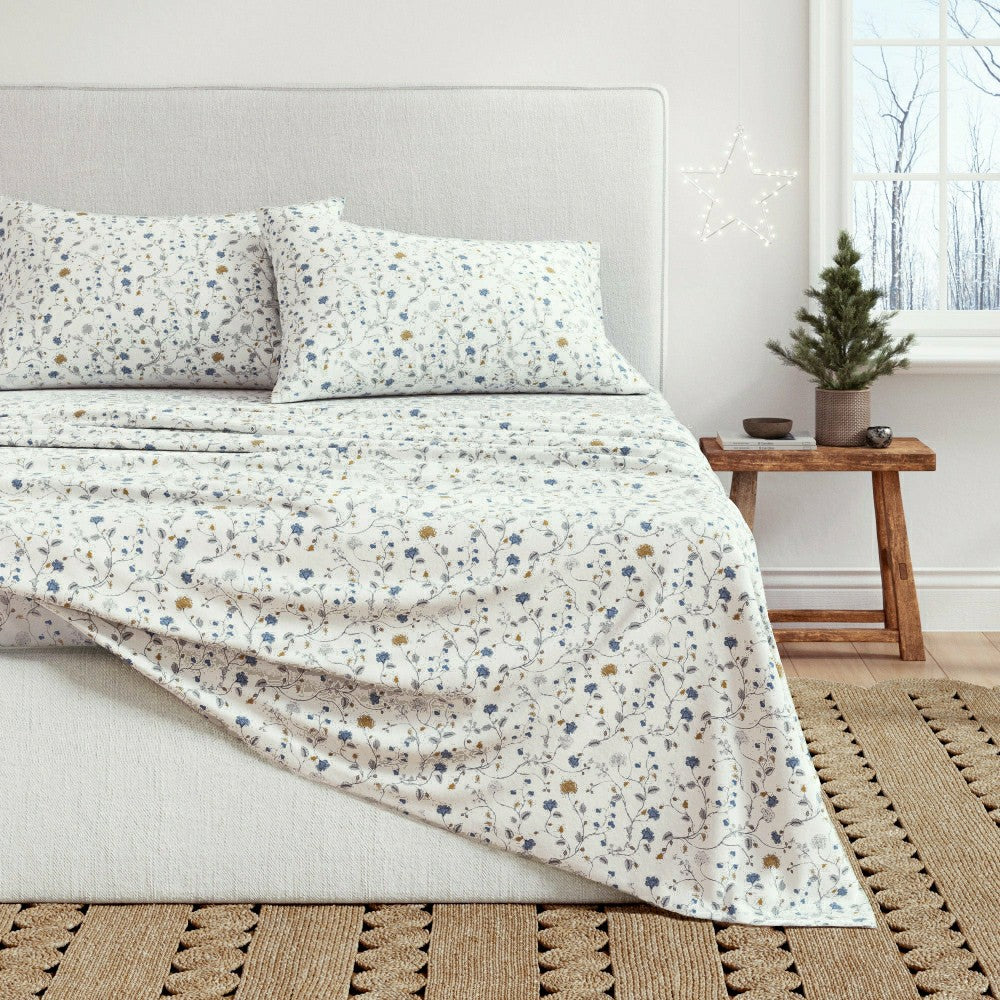 Plow & Hearth Turkish Cotton Flannel Sheet Set - Winter Floral Collection