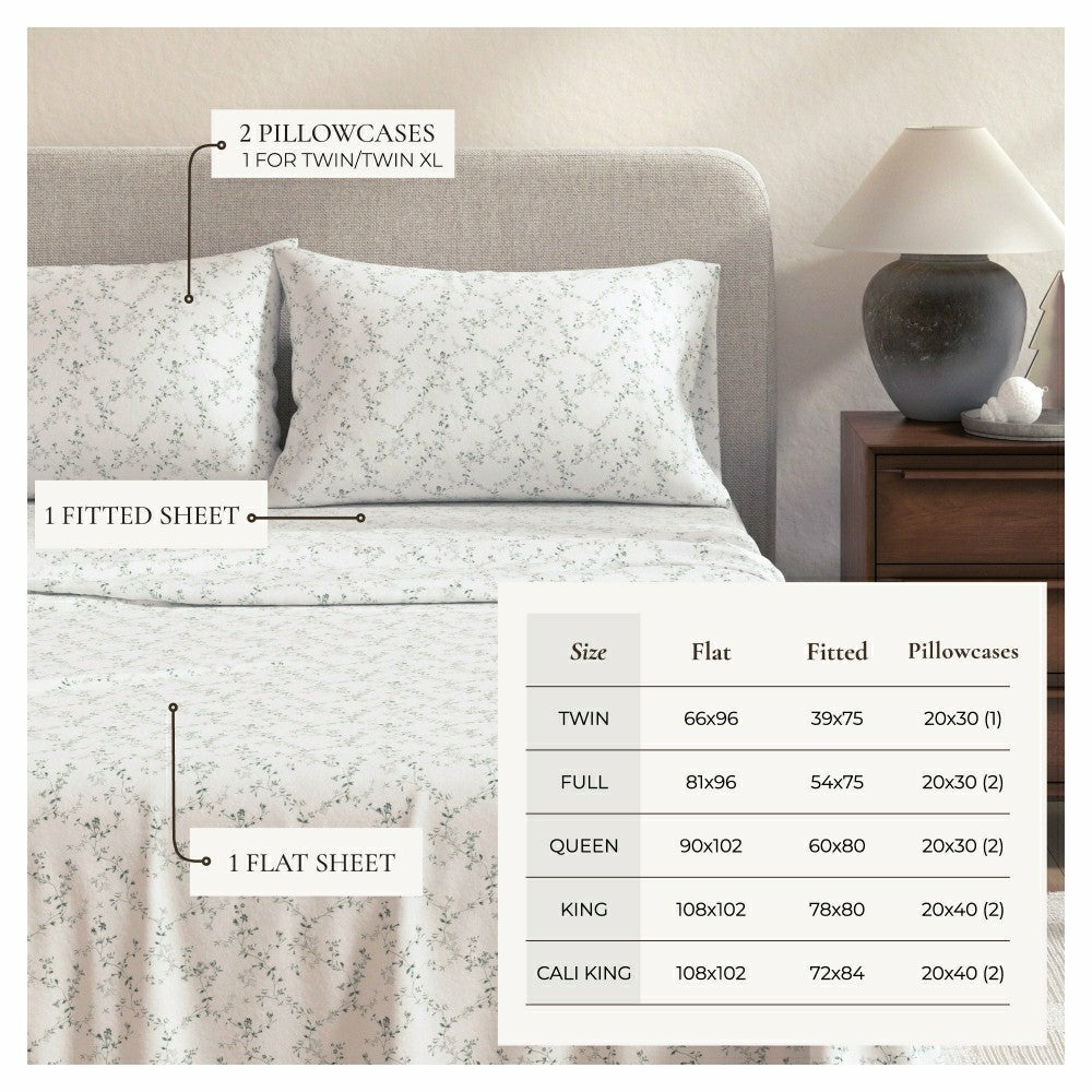 Plow & Hearth Turkish Cotton Flannel Sheet Set - Winter Floral Collection