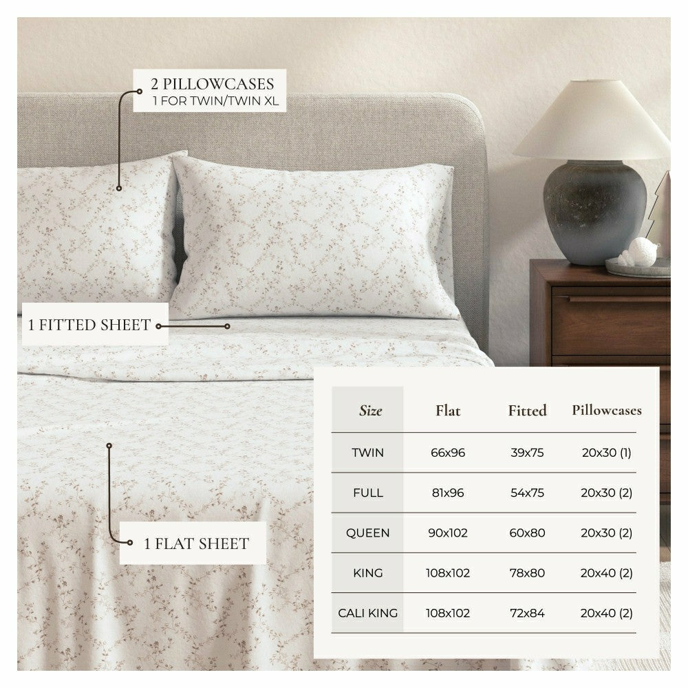 Plow & Hearth Turkish Cotton Flannel Sheet Set - Winter Floral Collection