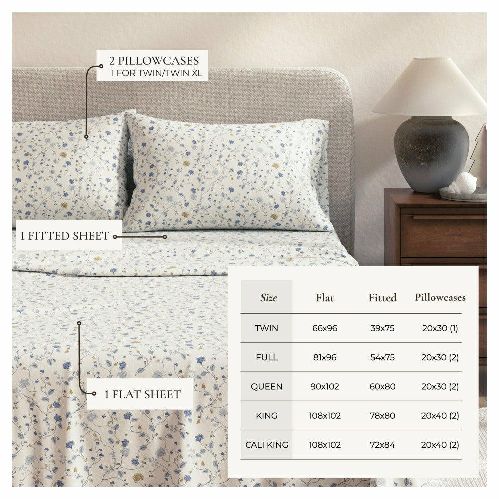 Plow & Hearth Turkish Cotton Flannel Sheet Set - Winter Floral Collection