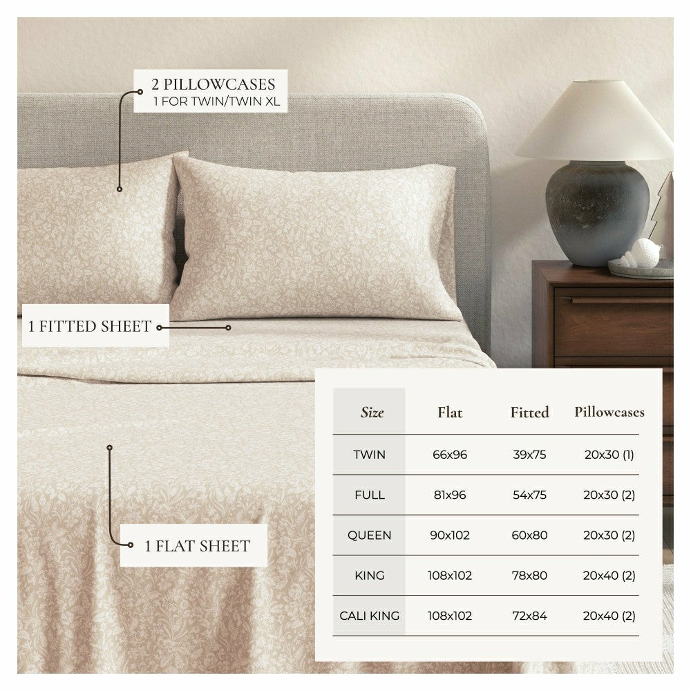 Plow & Hearth Turkish Cotton Flannel Sheet Set - Winter Floral Collection