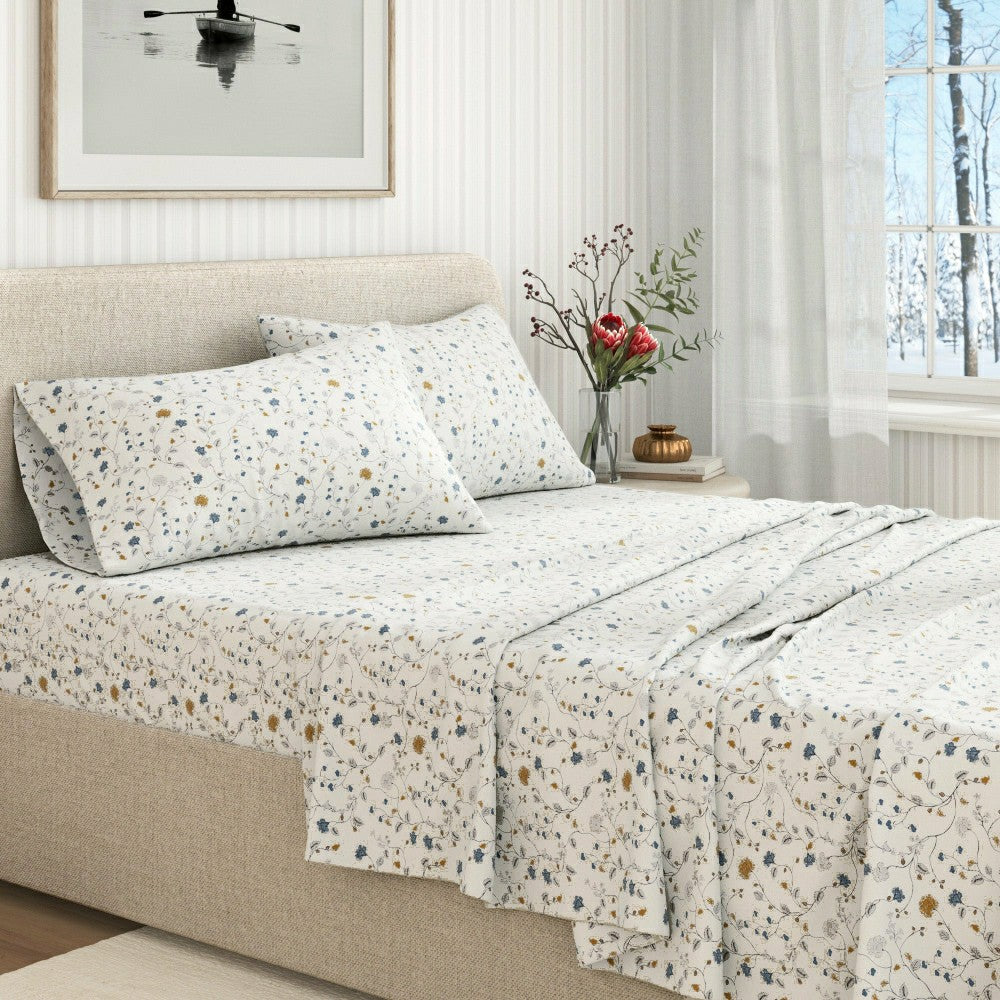 Plow & Hearth Turkish Cotton Flannel Sheet Set - Winter Floral Collection