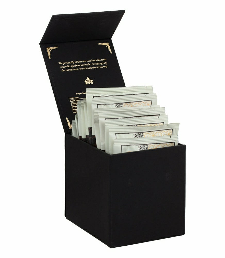 Plow & Hearth Harney Heritage – Herbal & Decaf Wrapped Sachet Sampler Black Box